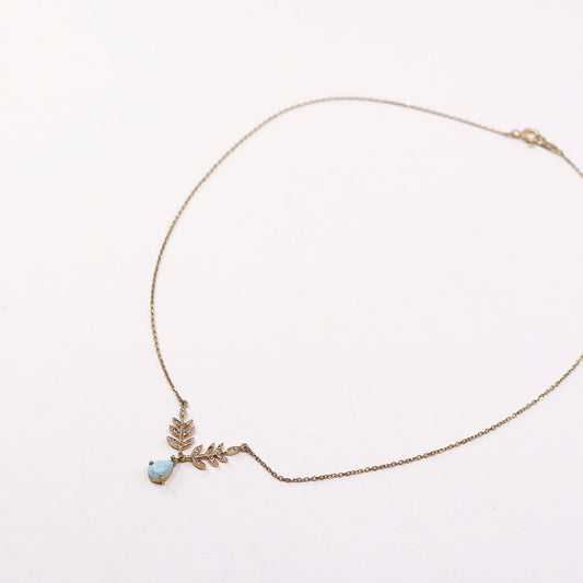 16", gold sterling 925 silver necklace chain w/ leaves pendant N turquoise