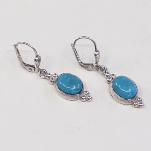 Vtg handmade Sterling Silver earrings, Southwestern 925 Turquoise Dangles