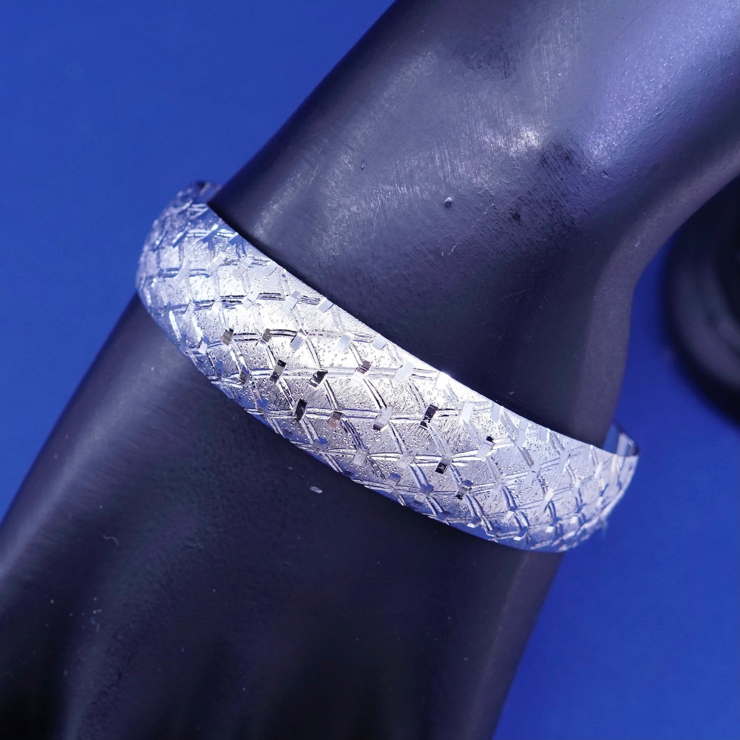 7.5”, vintage sterling silver handmade bracelet, 925 textured bangle