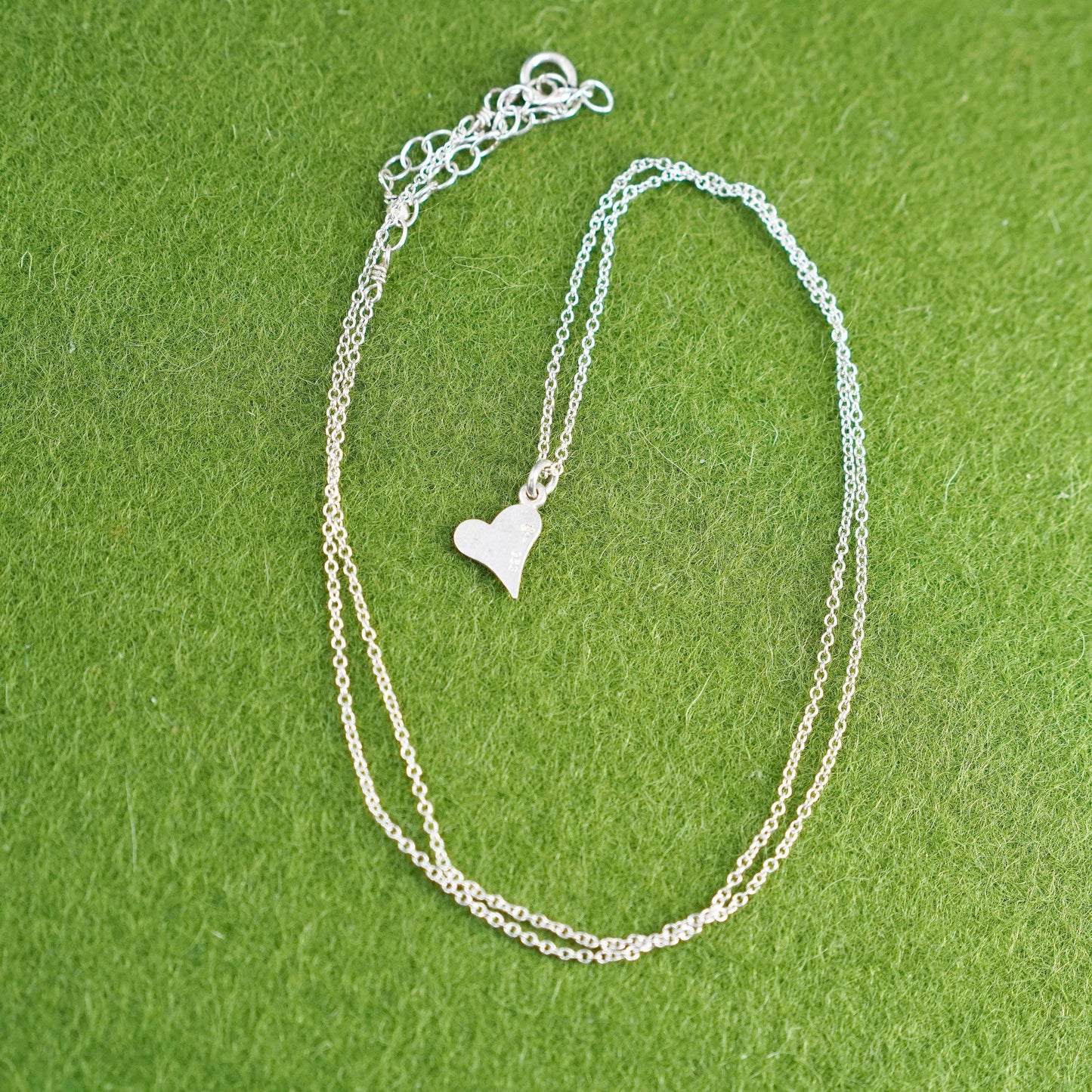 16+2”, Vintage sterling silver circle chain with heart pendant