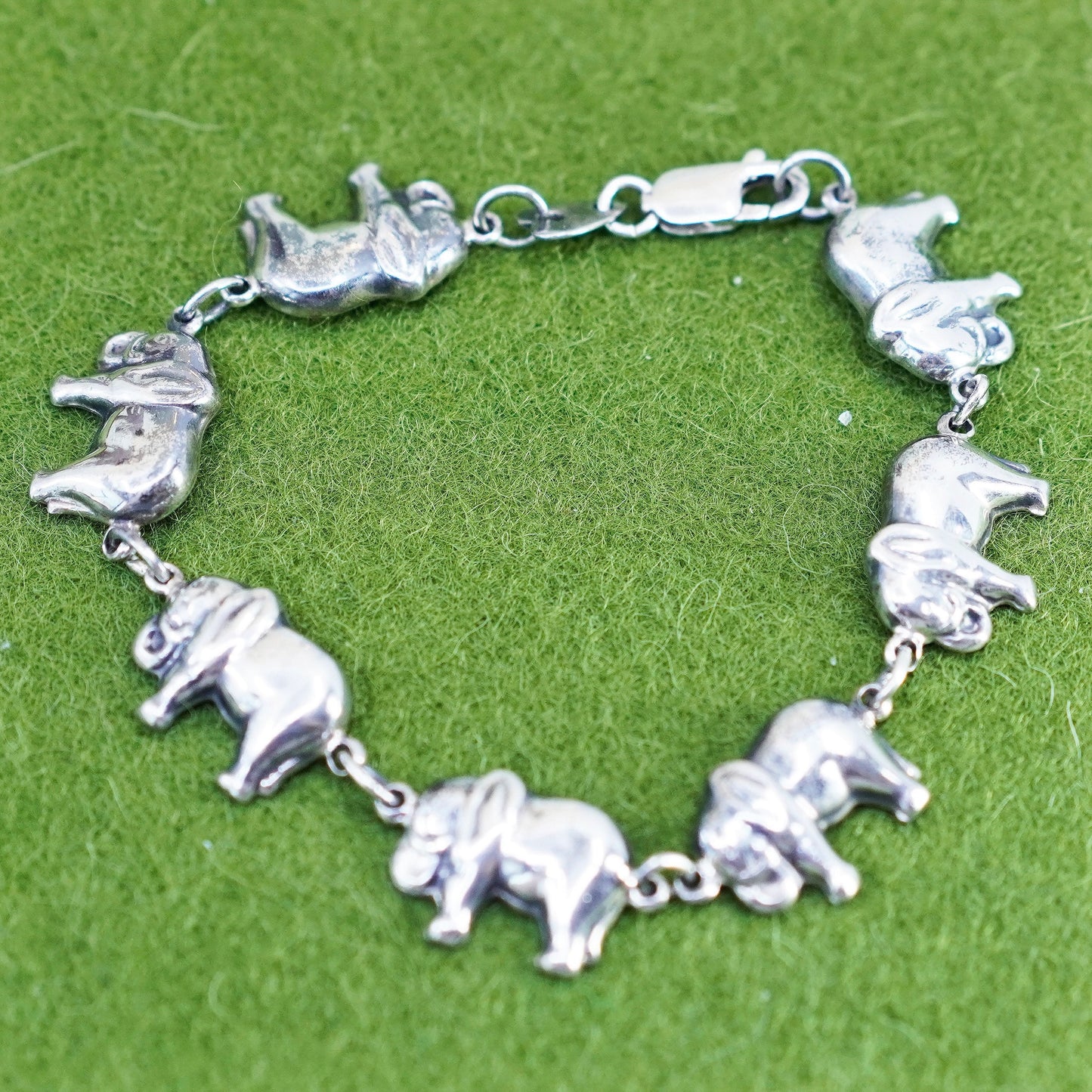 6.75”, vintage Sterling Silver Handmade Bracelet, 925 Elephant link chain