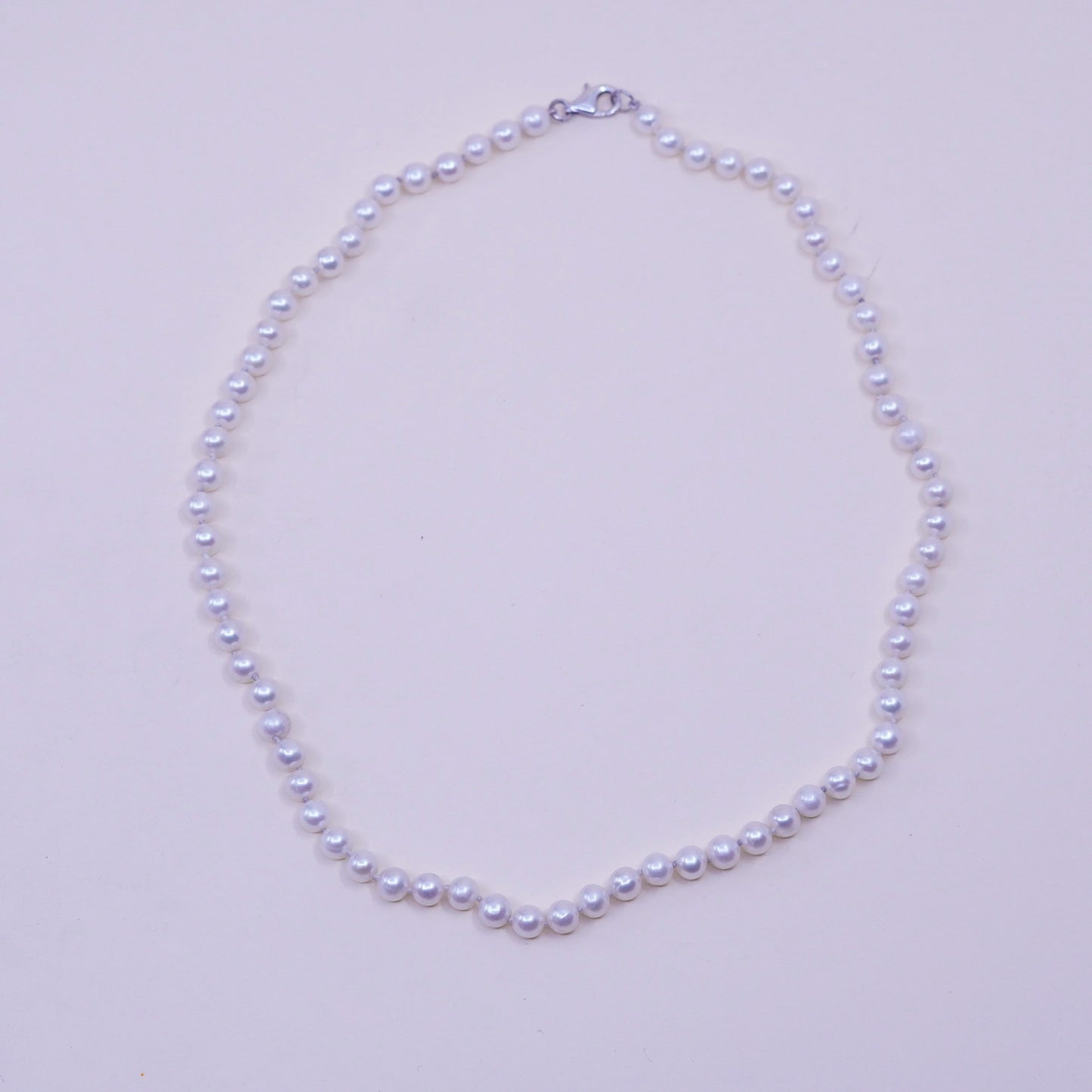 18”, Vintage freshwater pearl beads necklace chain sterling 925 silver clasp