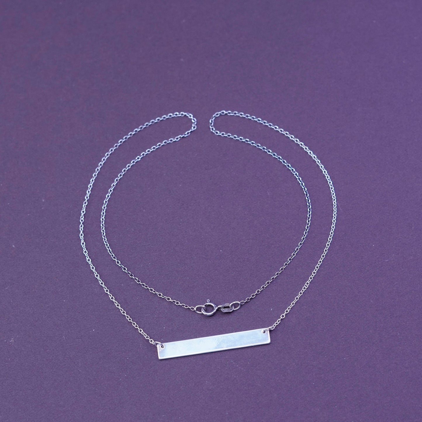 18”, vintage sterling silver handmade necklace, 925 Circle chain w/ bar pendant