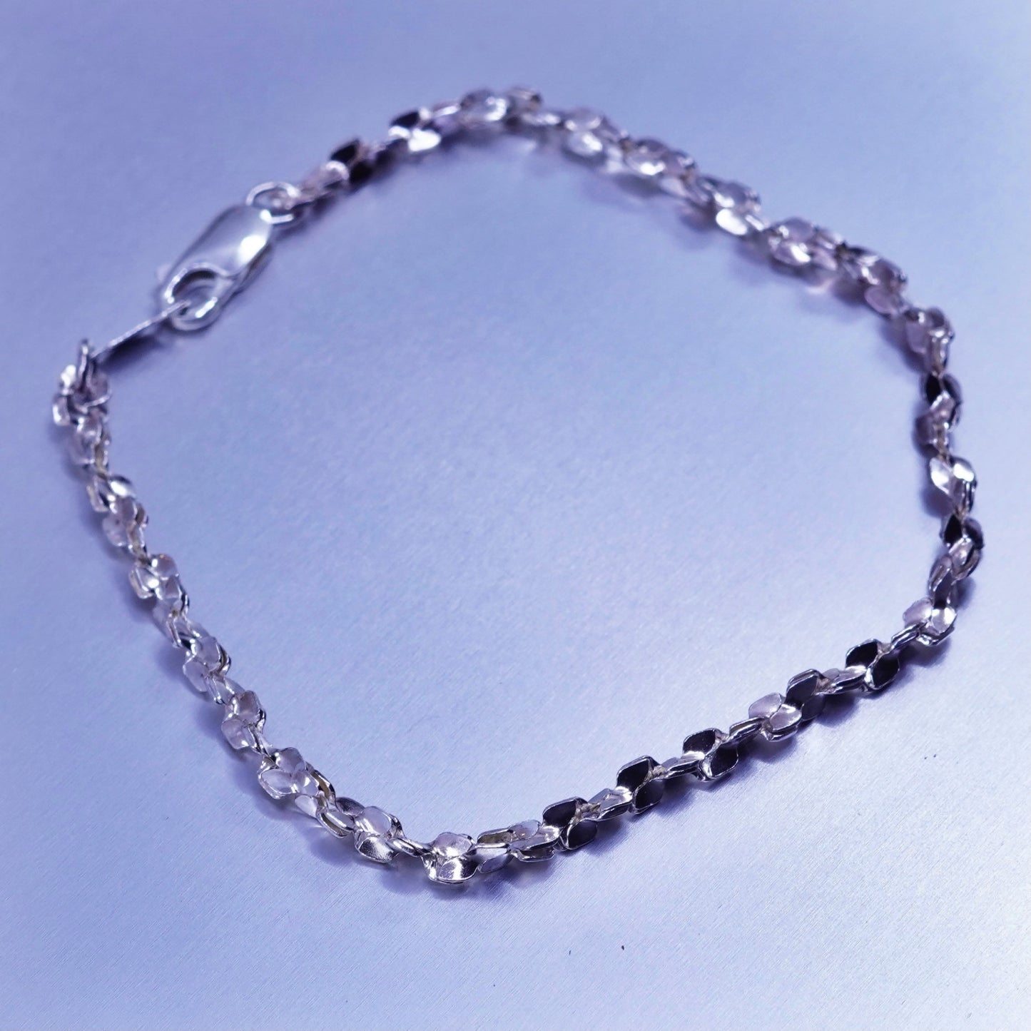 7.25”, Italy Sterling 925 silver handmade bracelet, men’s twisted nugget chain
