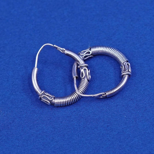 0.5”, vtg Sterling silver handmade earrings 925 silver textured hoops, huggie