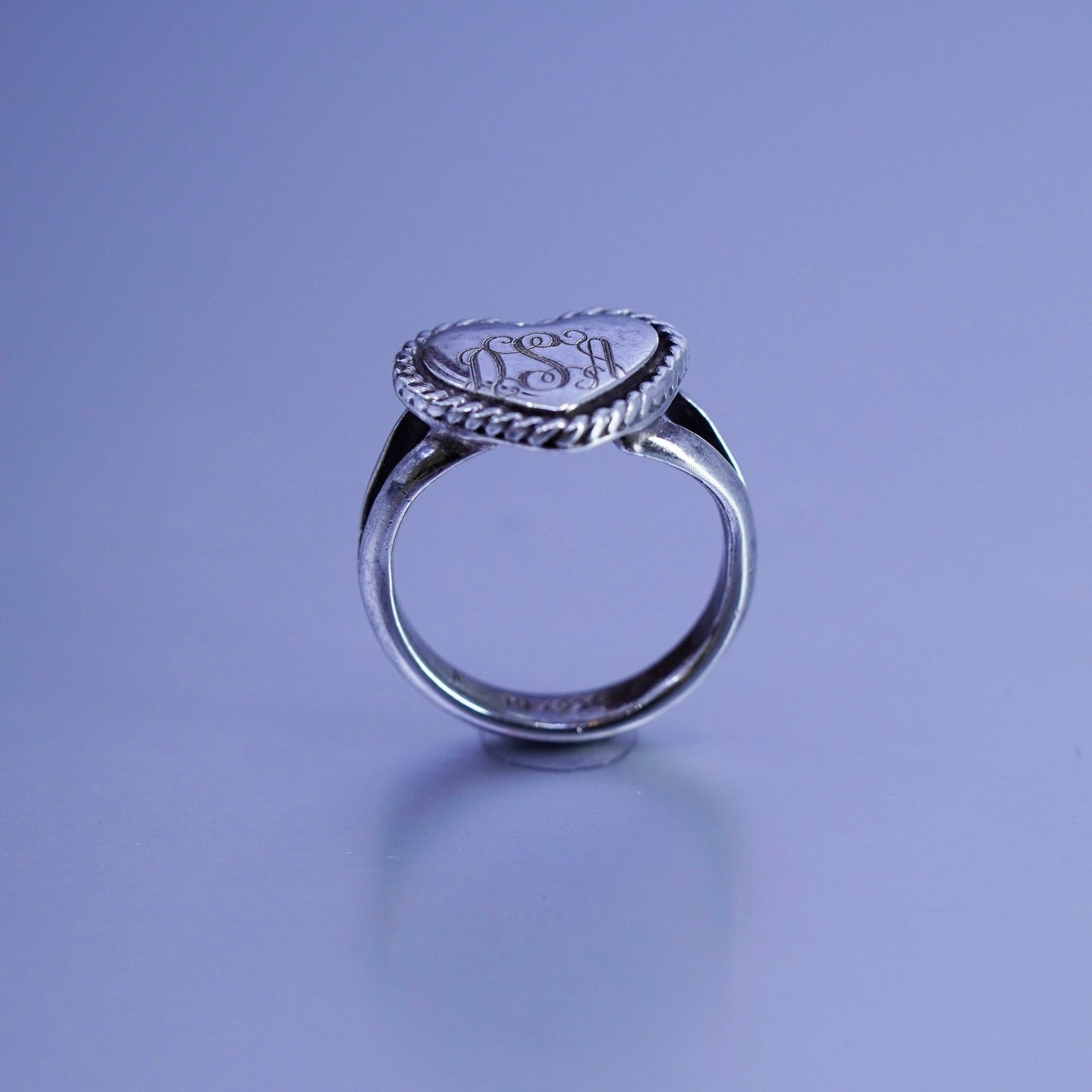 Size 7, Sterling 925 silver handmade heart ring, monogram initial “DSA” band