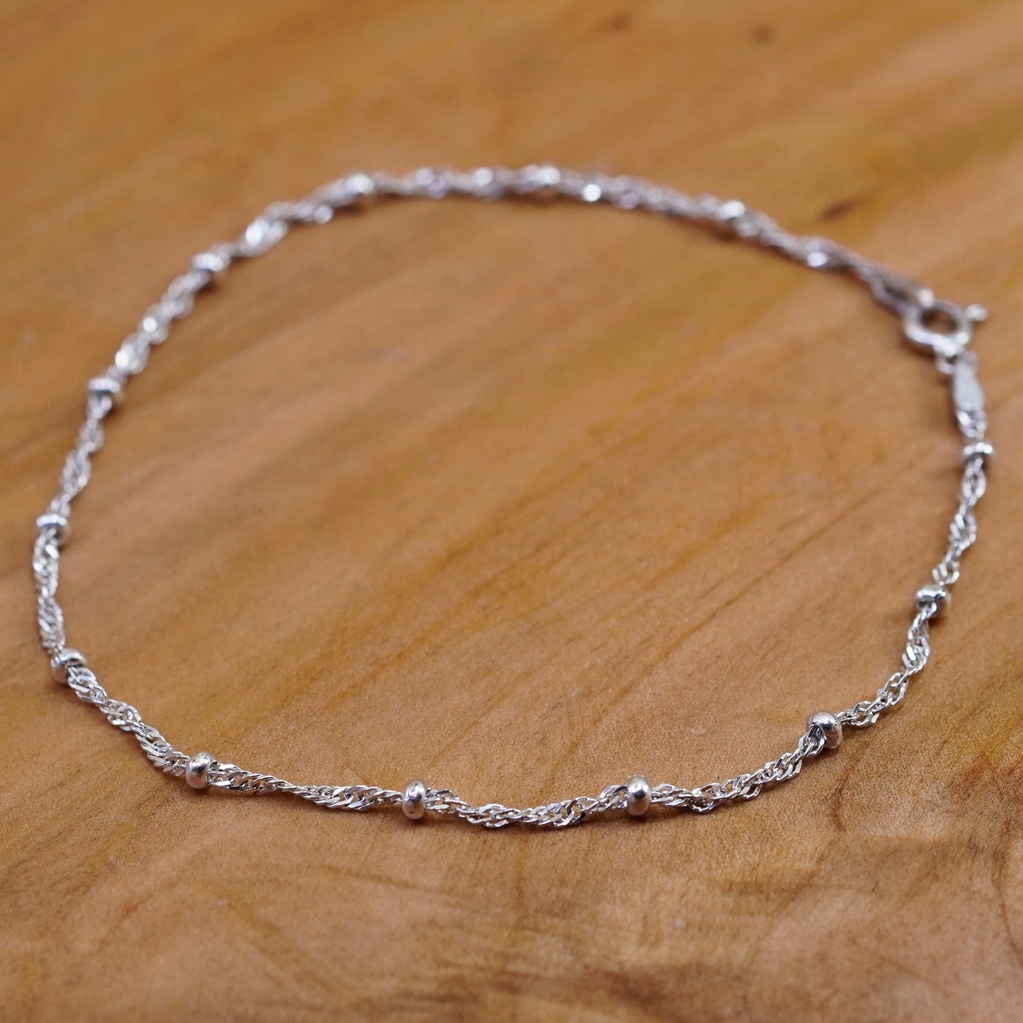 8.25”, Vintage Sterling silver handmade bracelet, 925 rope chain with beads