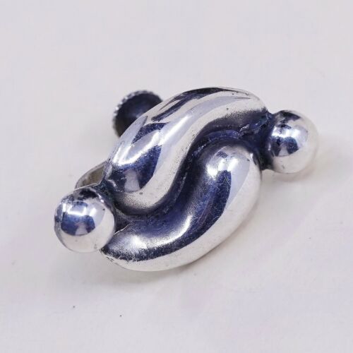 Vtg Mexico Sterling 925 Silver Handmade Screw Back Ribbed Earrings
