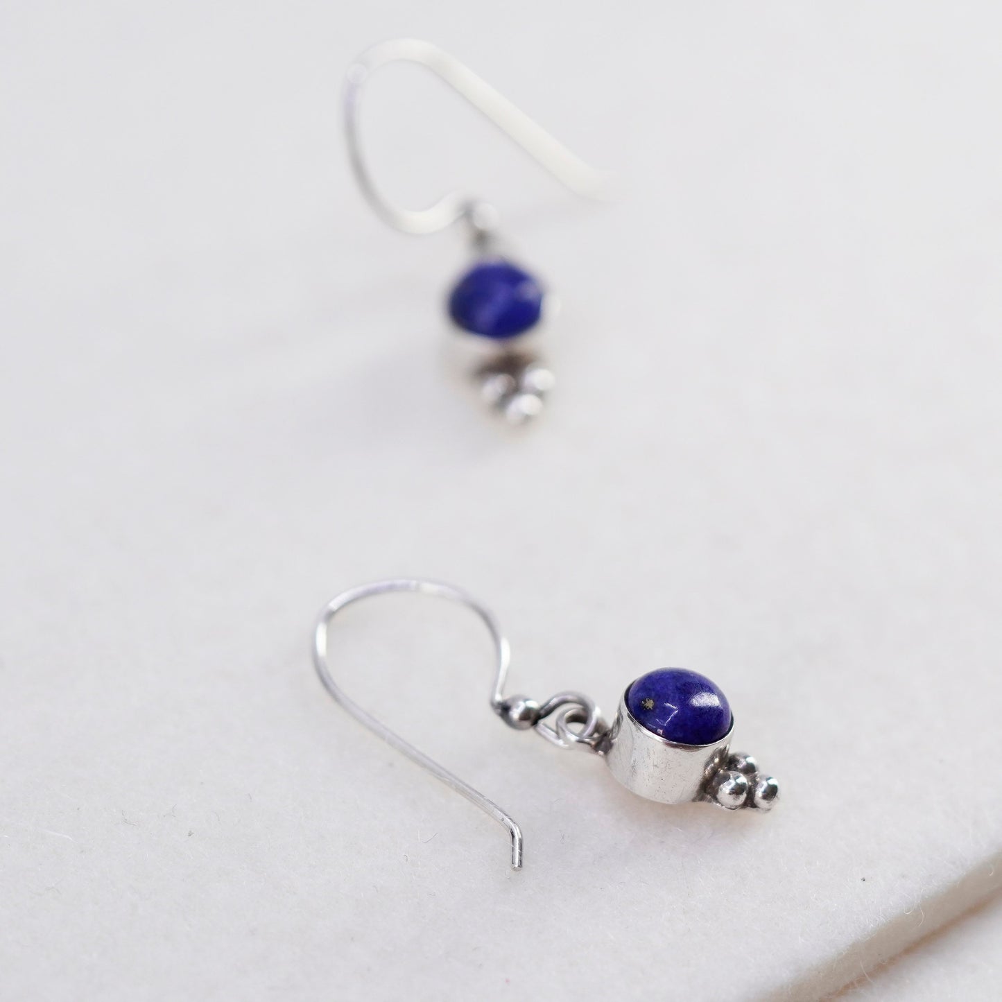 Vintage Sterling 925 silver handmade earrings with round lapis lazuli