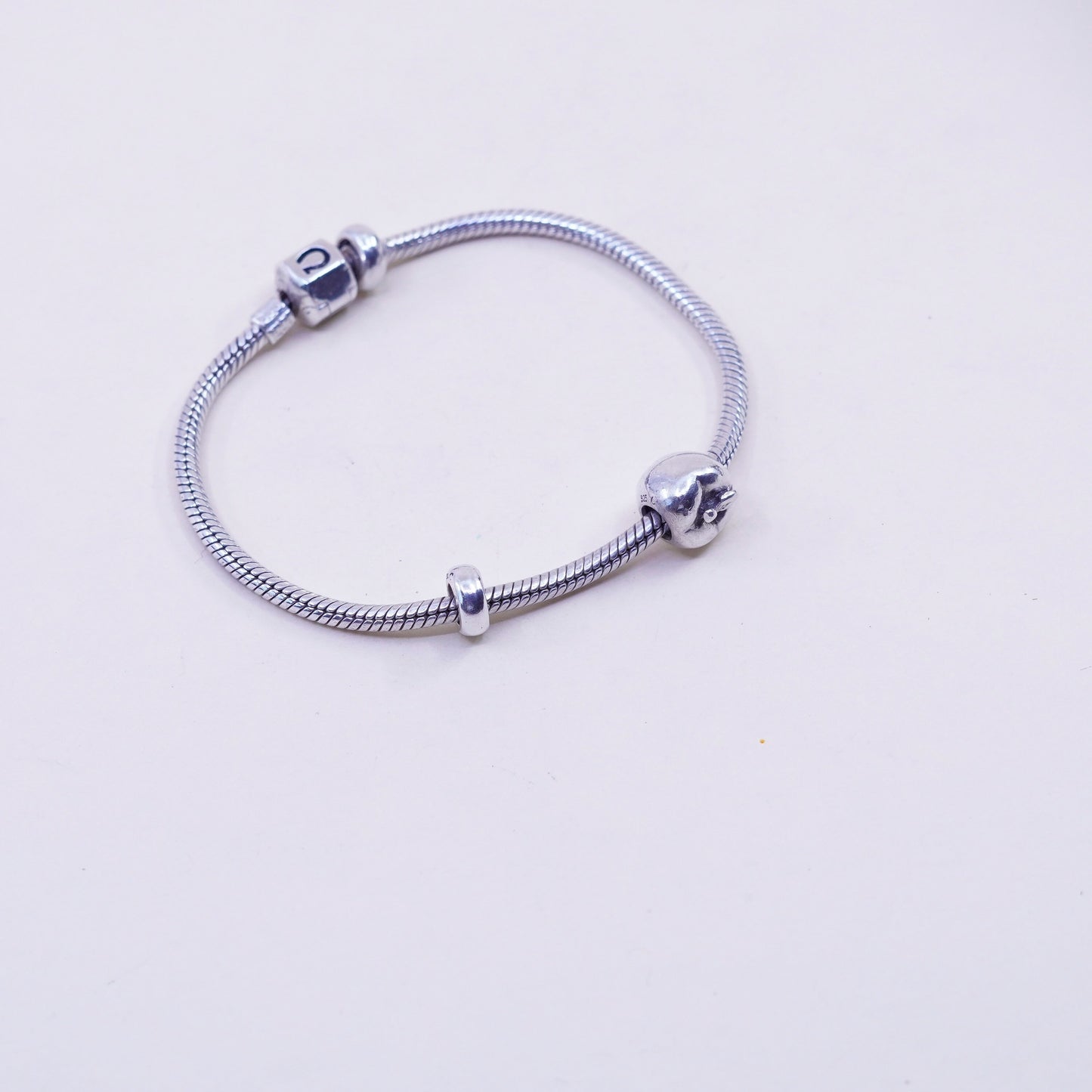7”, Cham sterling silver handmade charm bracelet, 925 snake chain apple charm