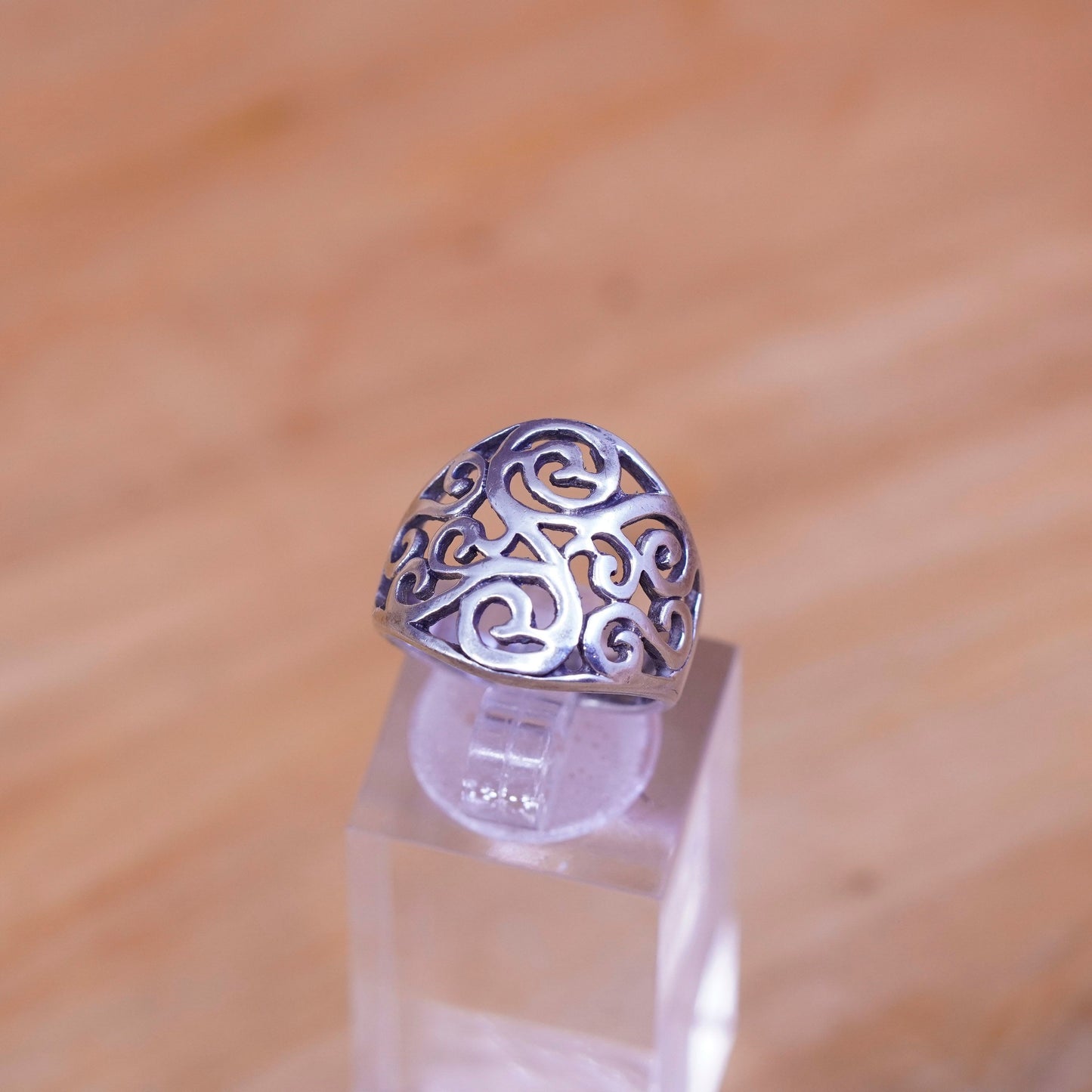 Size 5.75, vintage Sterling 925 silver handmade ring, filigree S band