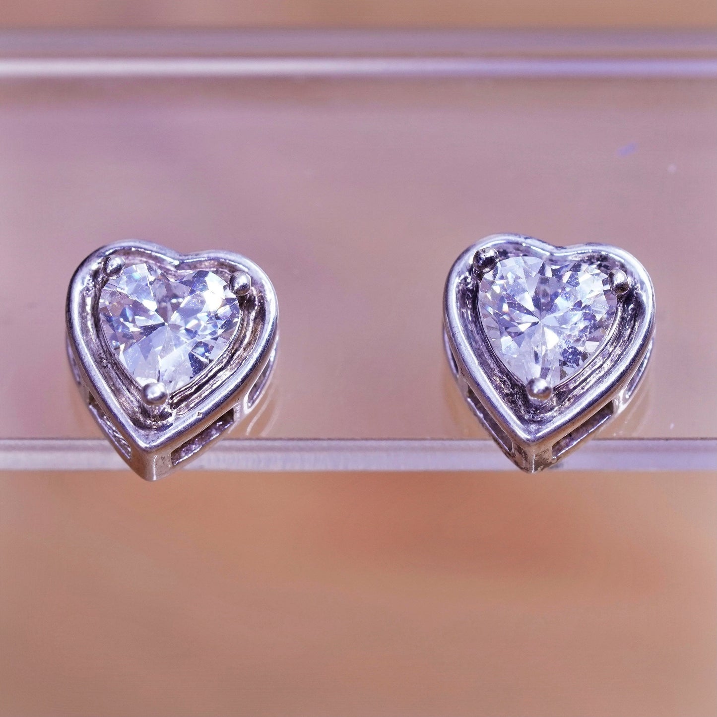 vintage Sterling 925 silver heart studs, earrings