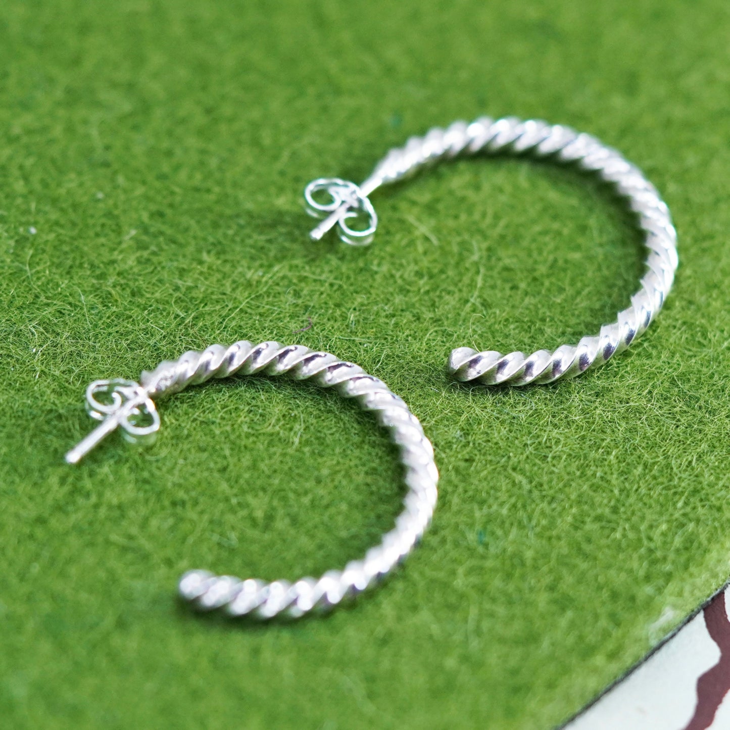 1”, Italy sterling silver loop huggie earrings entwined twisted primitive hoops