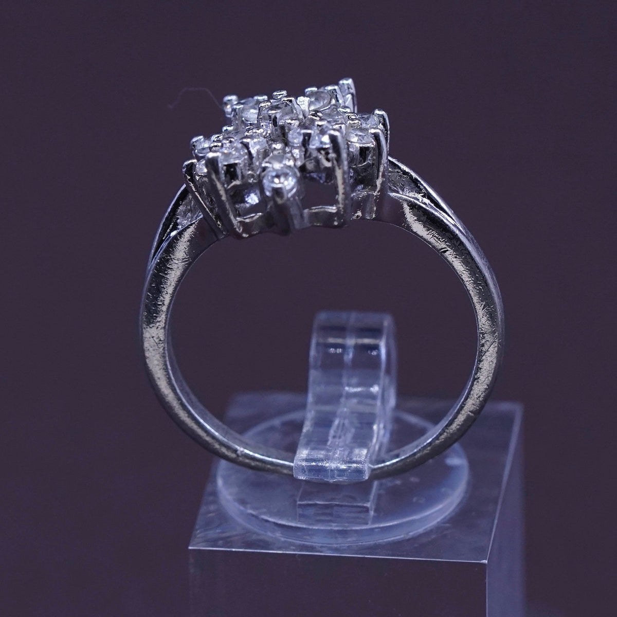 Size 7.25, vintage TBJ Sterling silver ring, 925 with cluster Cz, stamped 925