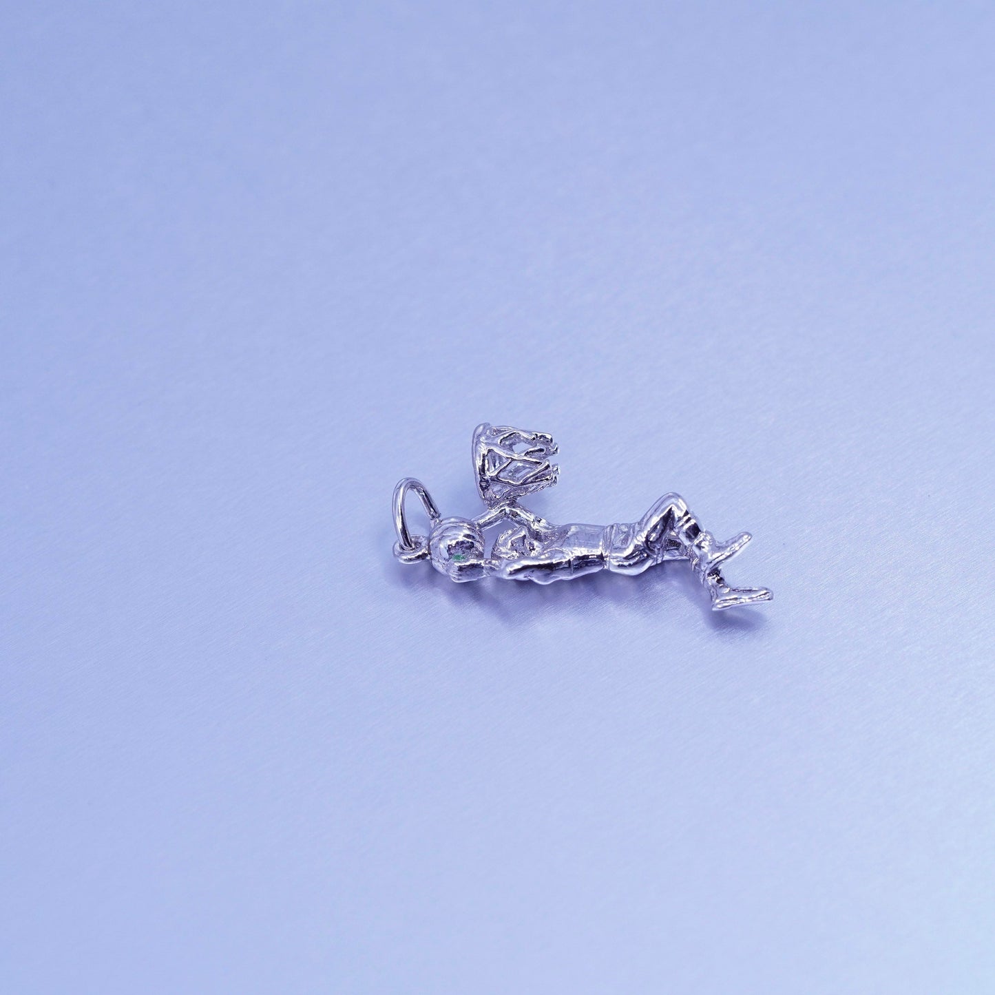 antique sterling 925 silver handmade basketball player slam tag pendant charm