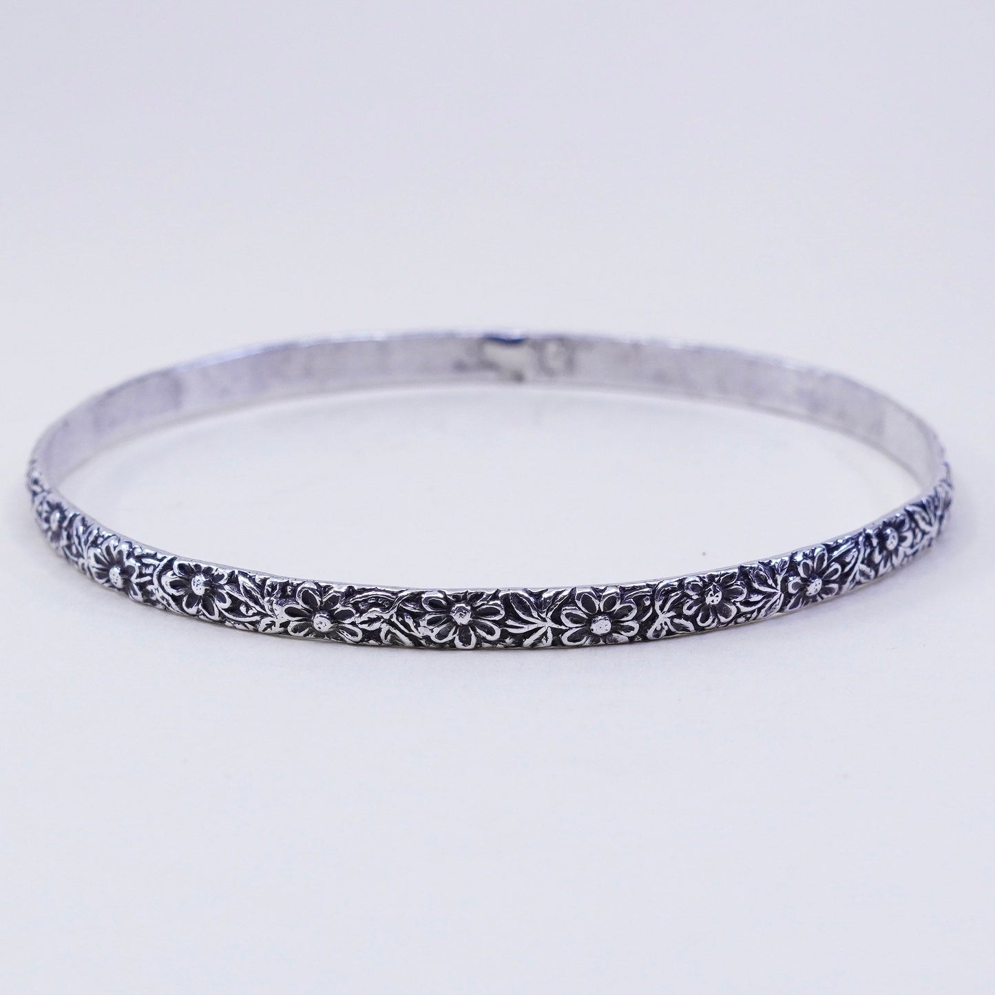 8.25”, vintage sterling 925 silver handmade floral textured bracelet, bangle