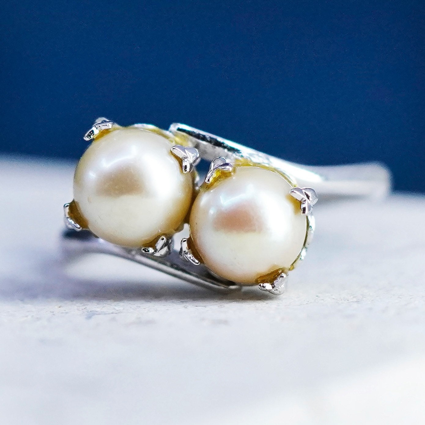 Size 6.5, vermeil gold filled Sterling silver engagement ring 925 band w/ pearl
