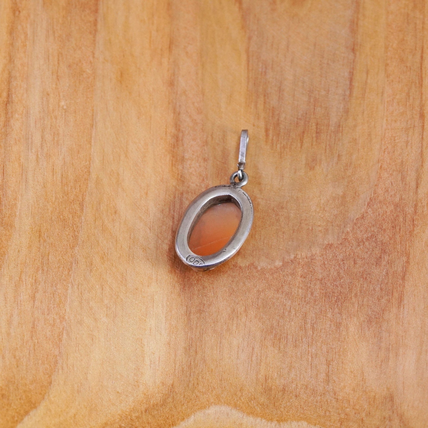Vintage Sterling 900 silver handmade pendant with agate cameo girl