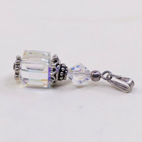Vintage Sterling silver handmade pendant, 925 silver with Cube crystal N Bali