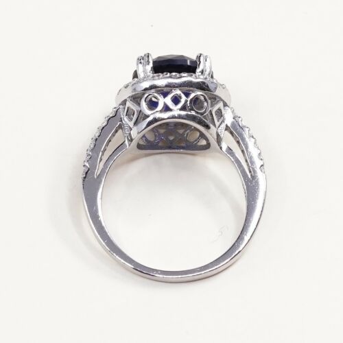 Sz 7.5, Sterling Silver Ring, 925 Silver Engagement Ring W/ Round blue Sapphire