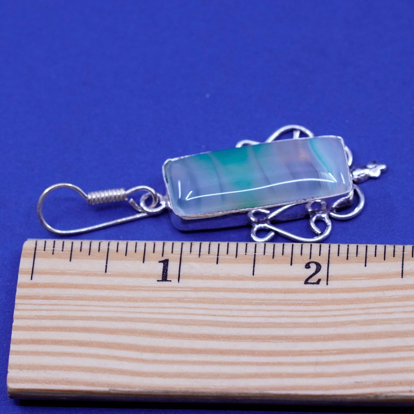 Vintage sterling silver handmade filigree earrings with rectangular jade