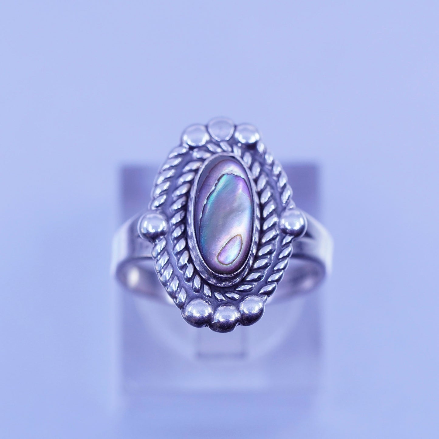 sz 7, Native American navajo Bell trading post Sterling 925 silver ring abalone