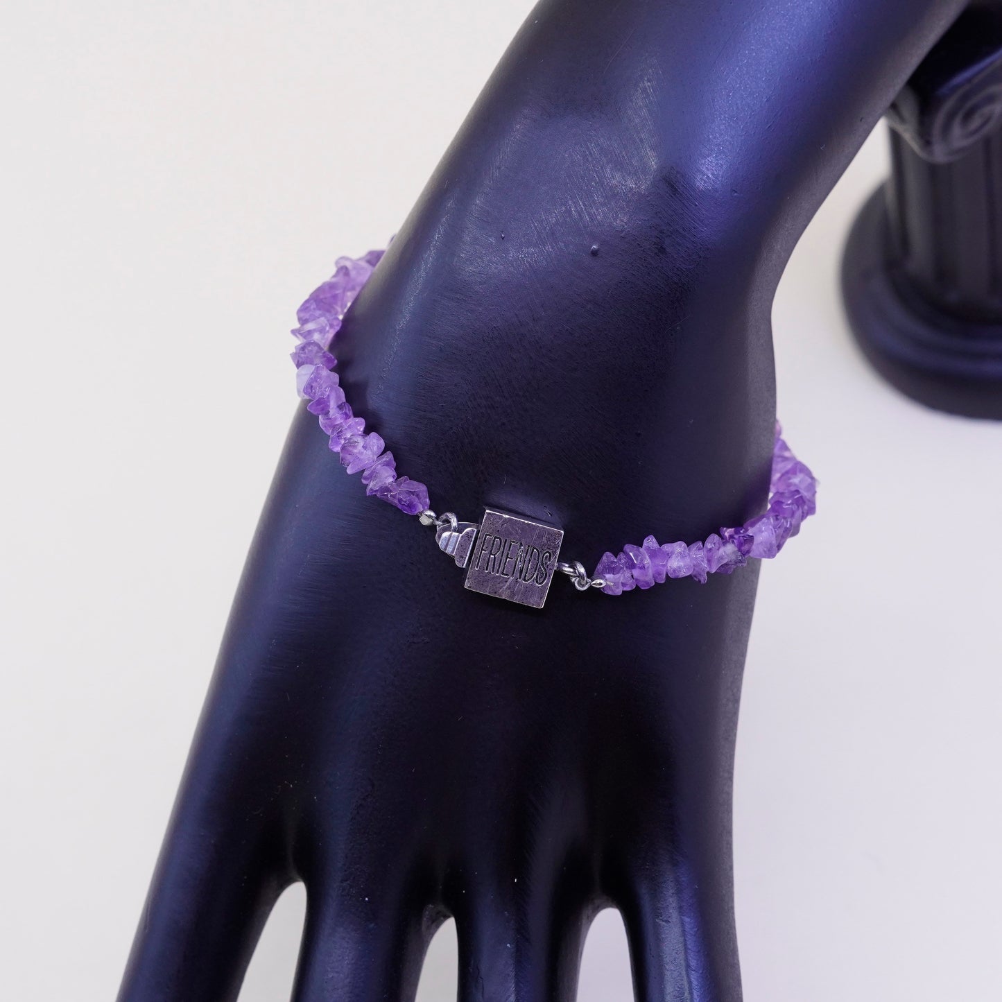 6.75” Vintage Sterling 925 silver handmade bracelet, natural amethyst nugget