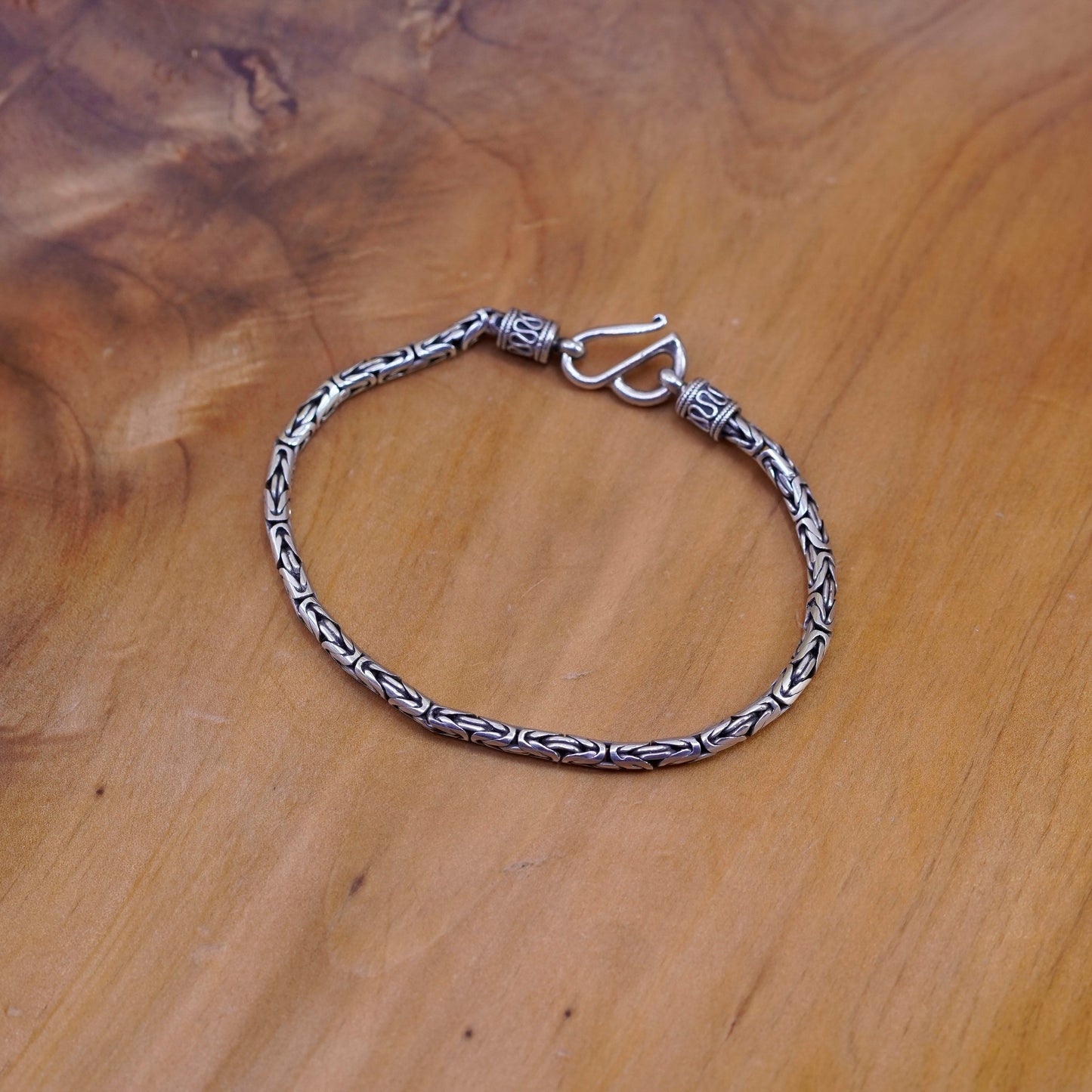 7”, vtg bold Sterling silver handmade bracelet, 925 Byzantine, birdcage chain
