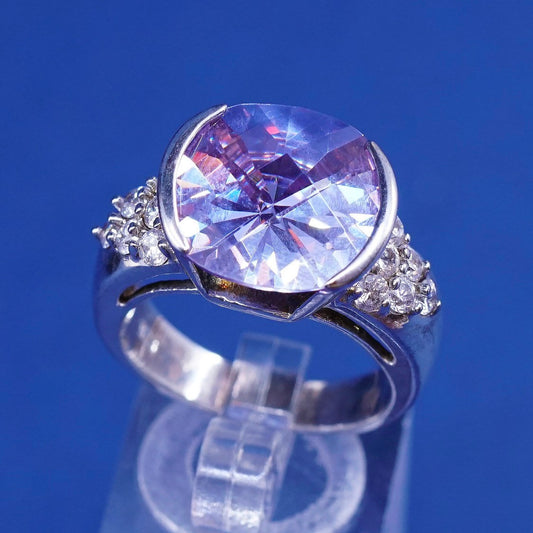 sz 8.75, vtg Sterling silver handmade ring, 925 w/ amethyst ring