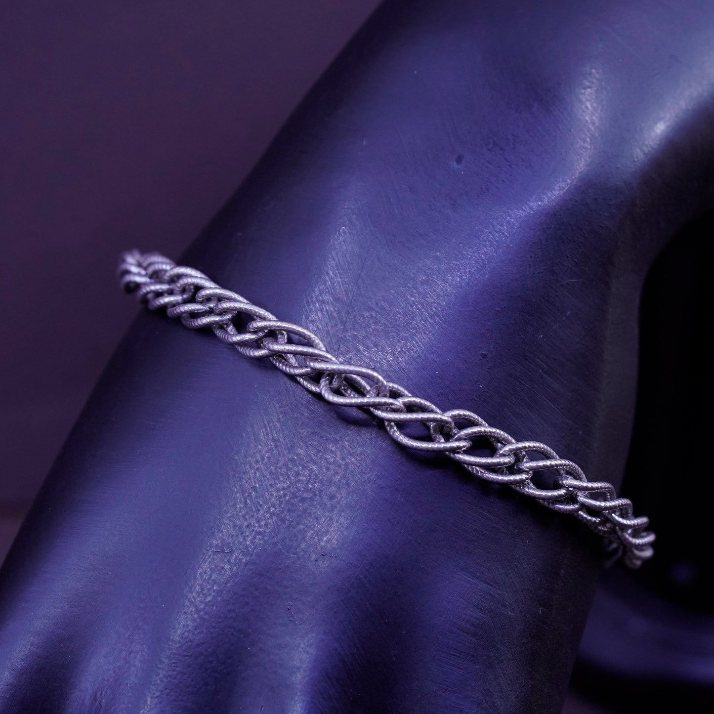 6.5”, vintage Sterling silver handmade double curb bracelet, 925 charm chain