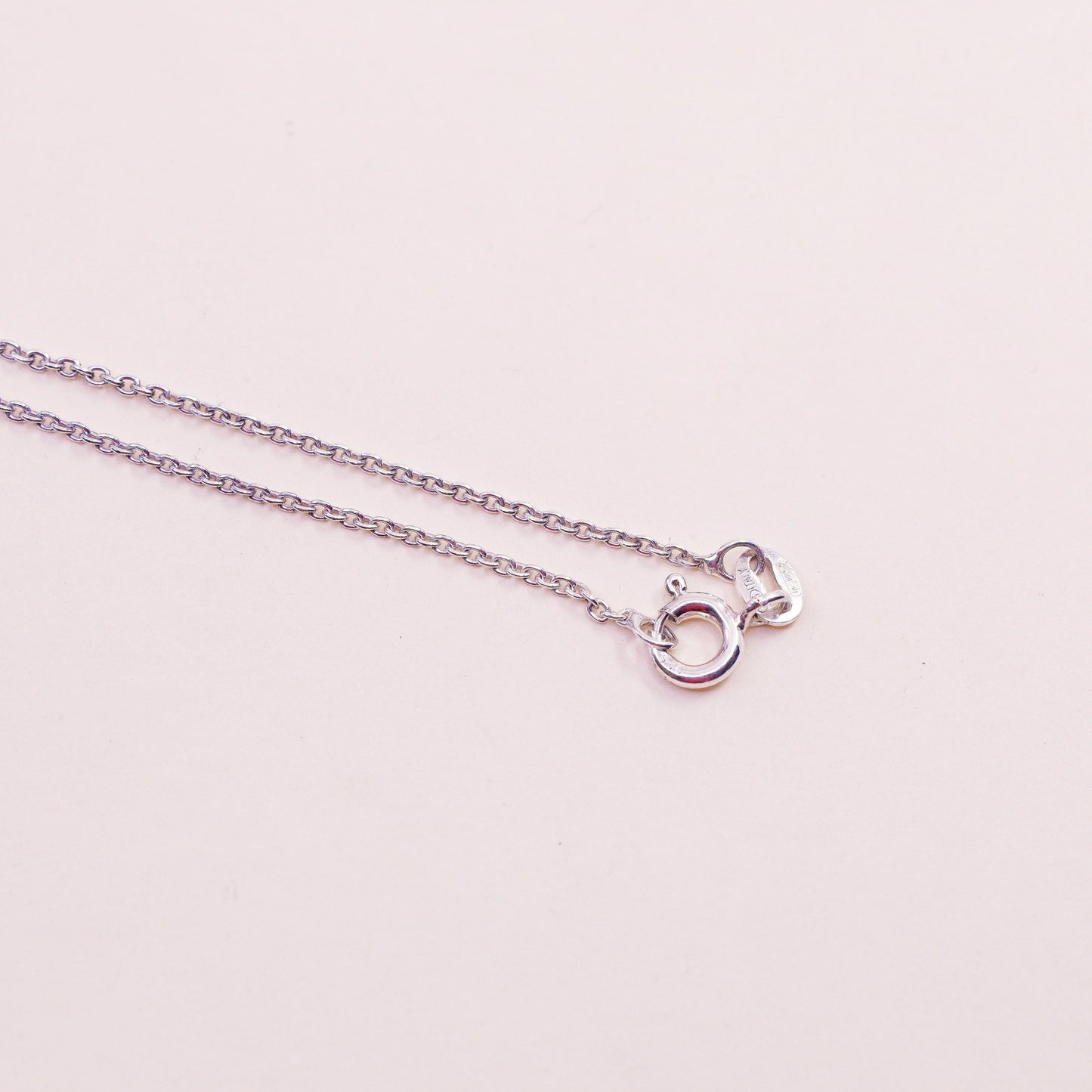 18”, sterling silver necklace, 925 circle chain runner run strong tag pendant
