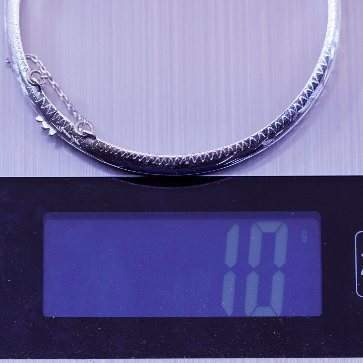 7.25”, Vintage sterling silver handmade bracelet, textured 925 hinged bangle