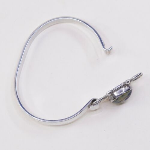 6.75”, Mexico Sterling 925 Silver Handmade Hinged Bangle W/ Foiled Glass Latch