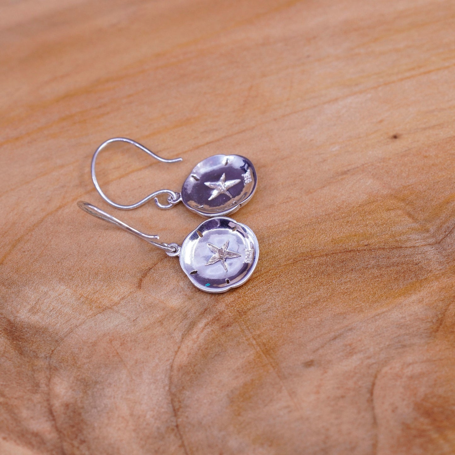 Vintage Sterling silver handmade earrings, 925 sand dollar drops