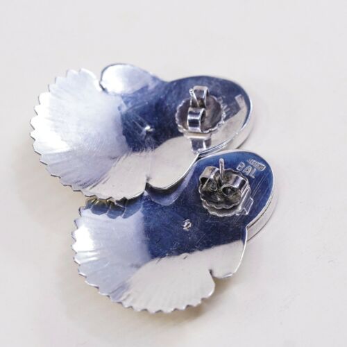 Vtg Southwestern Sterling Silver Handmade Earrings, BAL 925 Studs W/ Obsidian