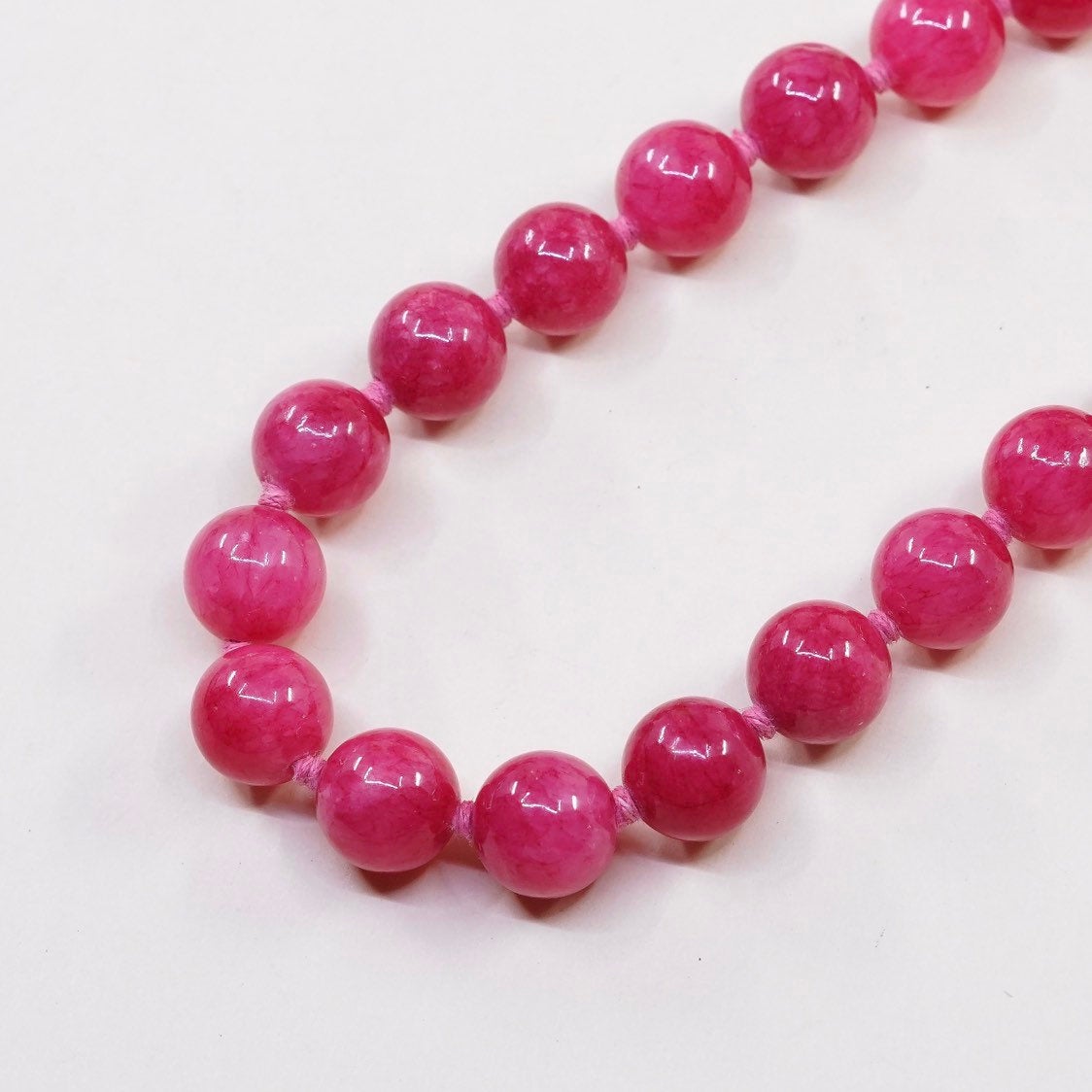 18”, Vintage handmade pink quartz beads with linen thread necklace