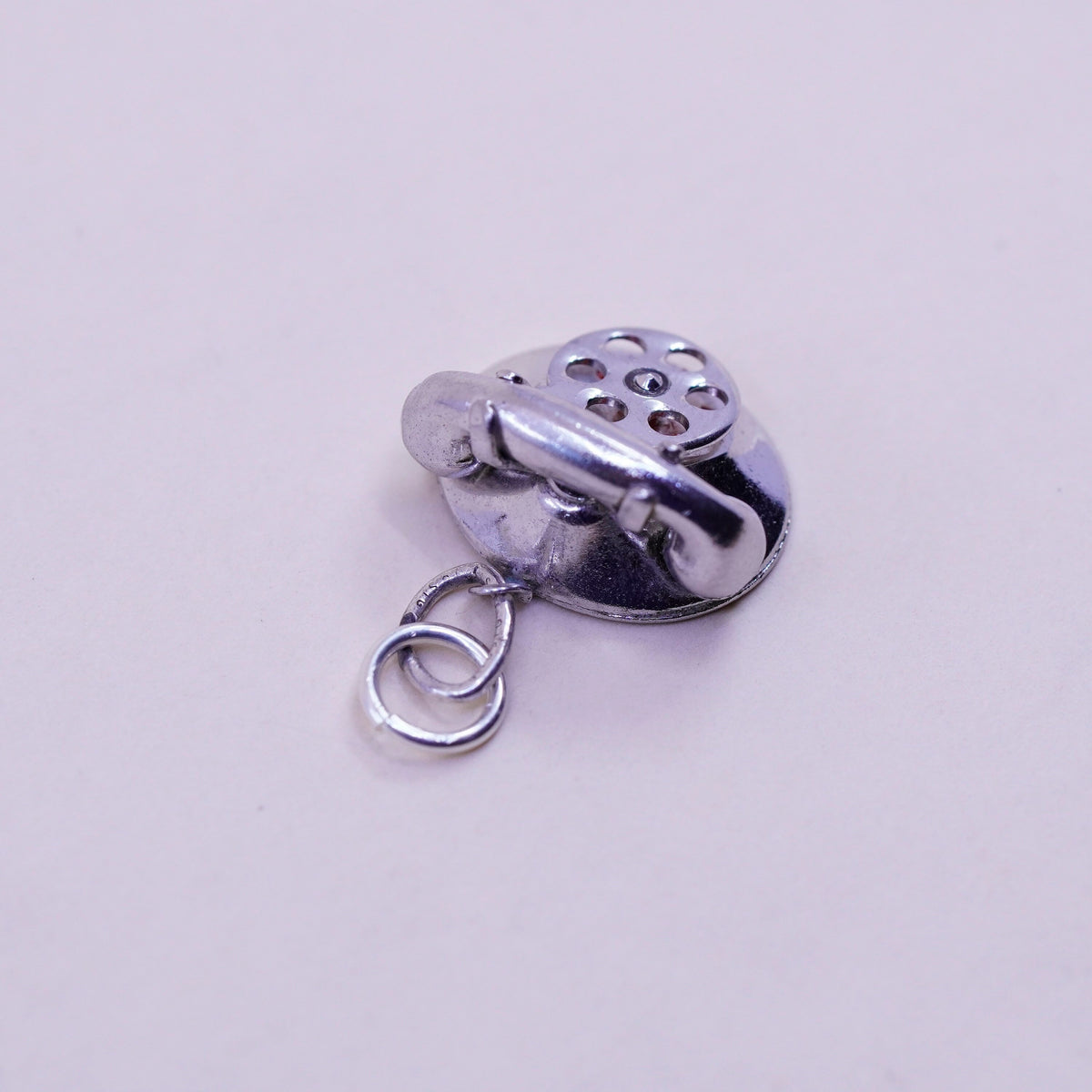 Vintage Sterling silver handmade pendant, 925 old fashion telephone charm