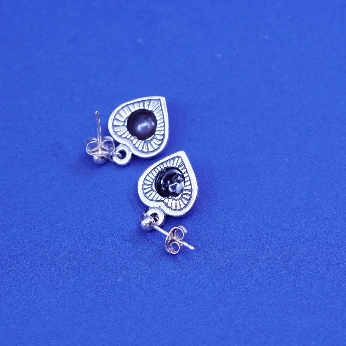 Vintage Sterling silver handmade earrings, 925 heart Dangles