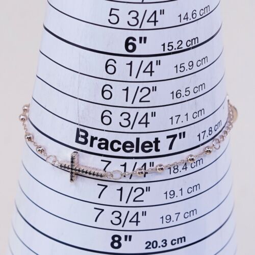 7.25”, Dyadema Vermeil Rose Gold Sterling Silver Bracelet, W/ Cross N Sapphire