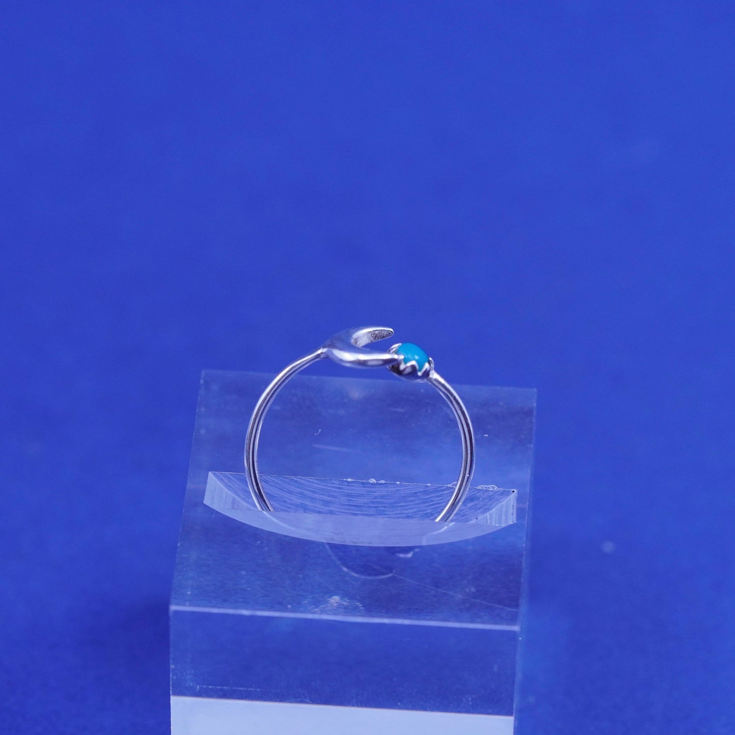 Size 7.5, Sterling 925 silver moon ring, Native American southwestern turquoise