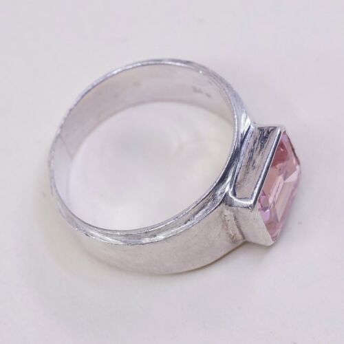Sz 5.75, Vtg Sterling Silver Handmade Ring, 925 Silver W pink Cz, Stamped 925