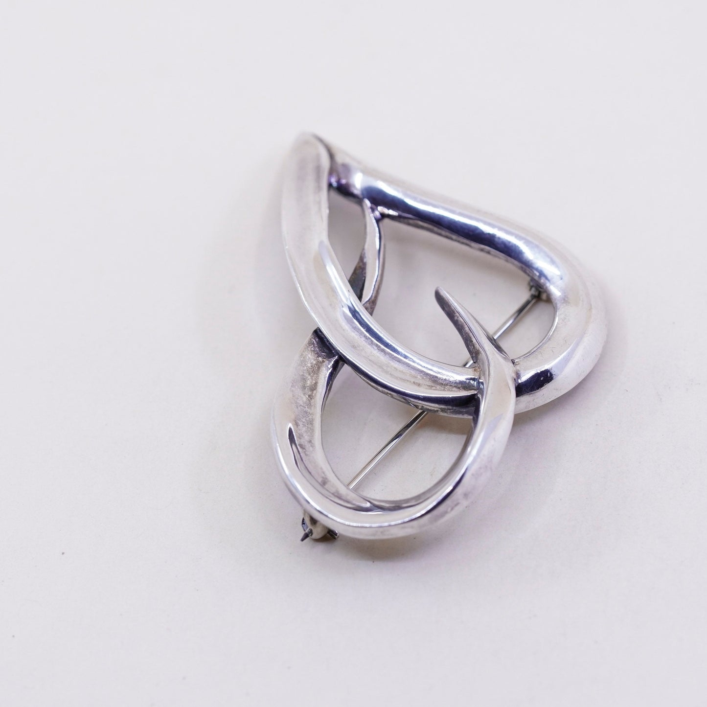 Vintage Zina Sterling silver handmade brooch, modern 925 heart pin