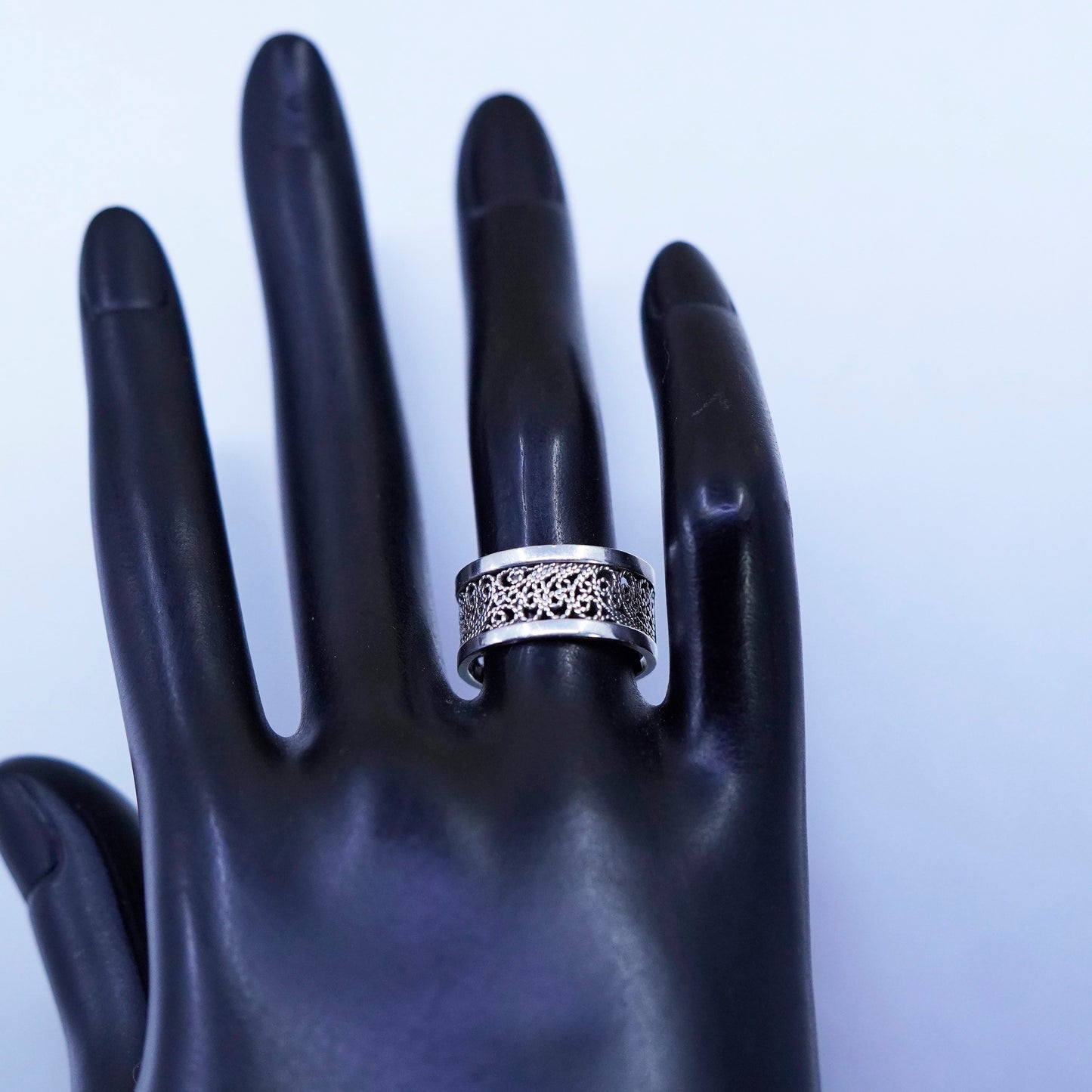Size 6.75, vintage Sterling 925 silver handmade ring, filigree band