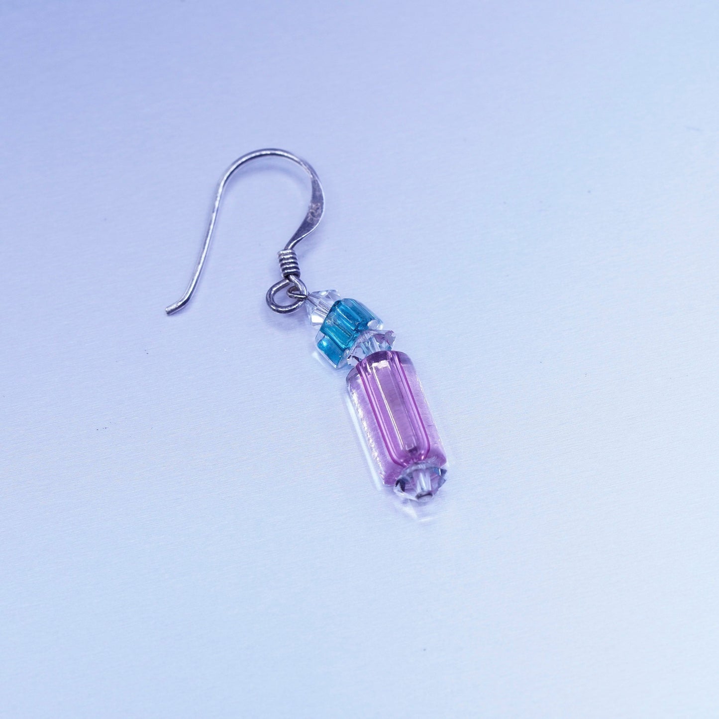 Vintage Sterling 925 silver handmade earrings with pink crystal