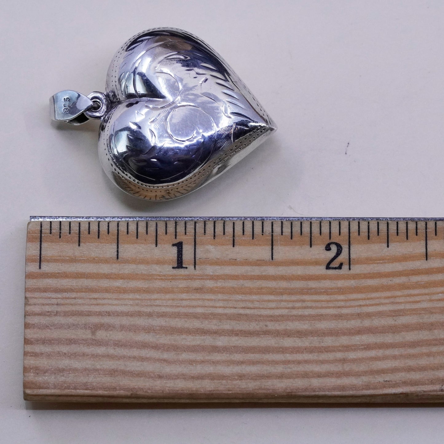 Vintage Sterling silver handmade heart pendant, puffy 925 big heart