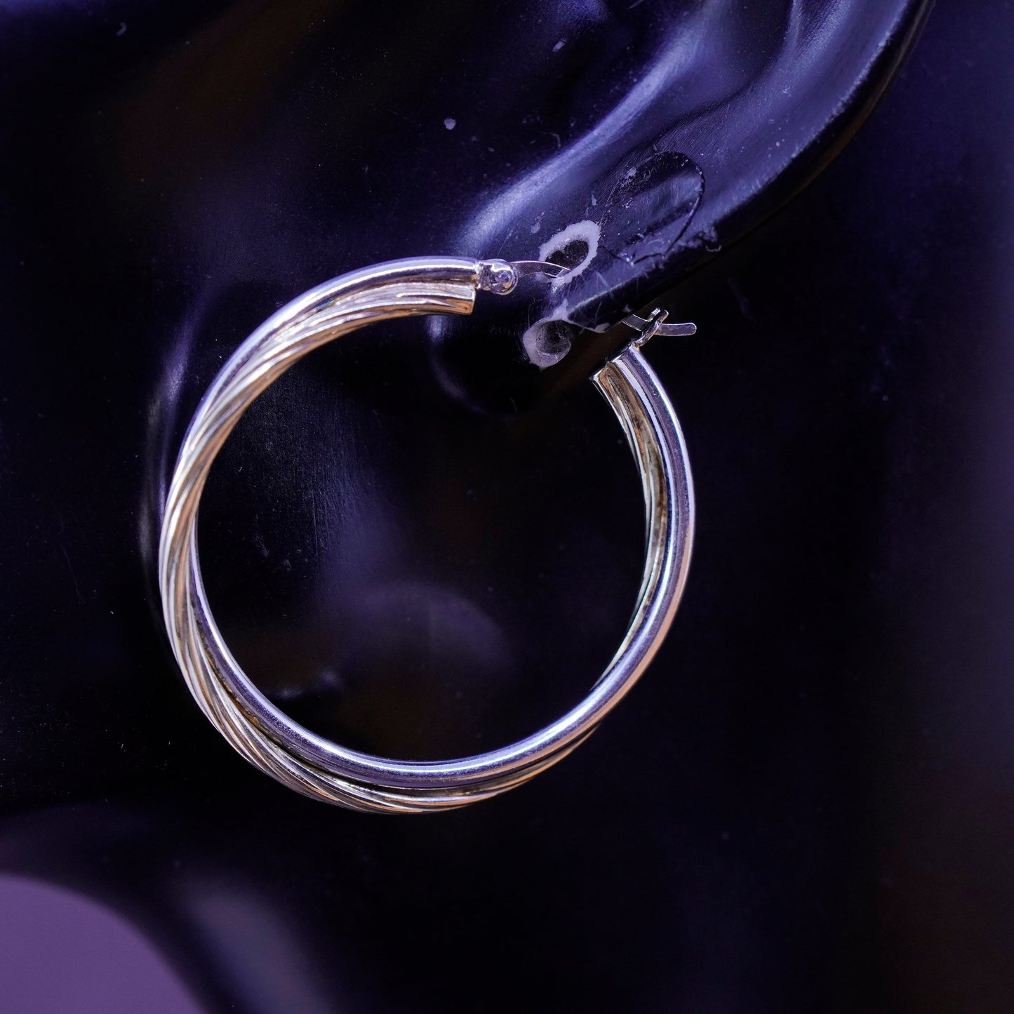 1.5”, two tone Sterling silver handmade earrings, 925 silver entwined circle