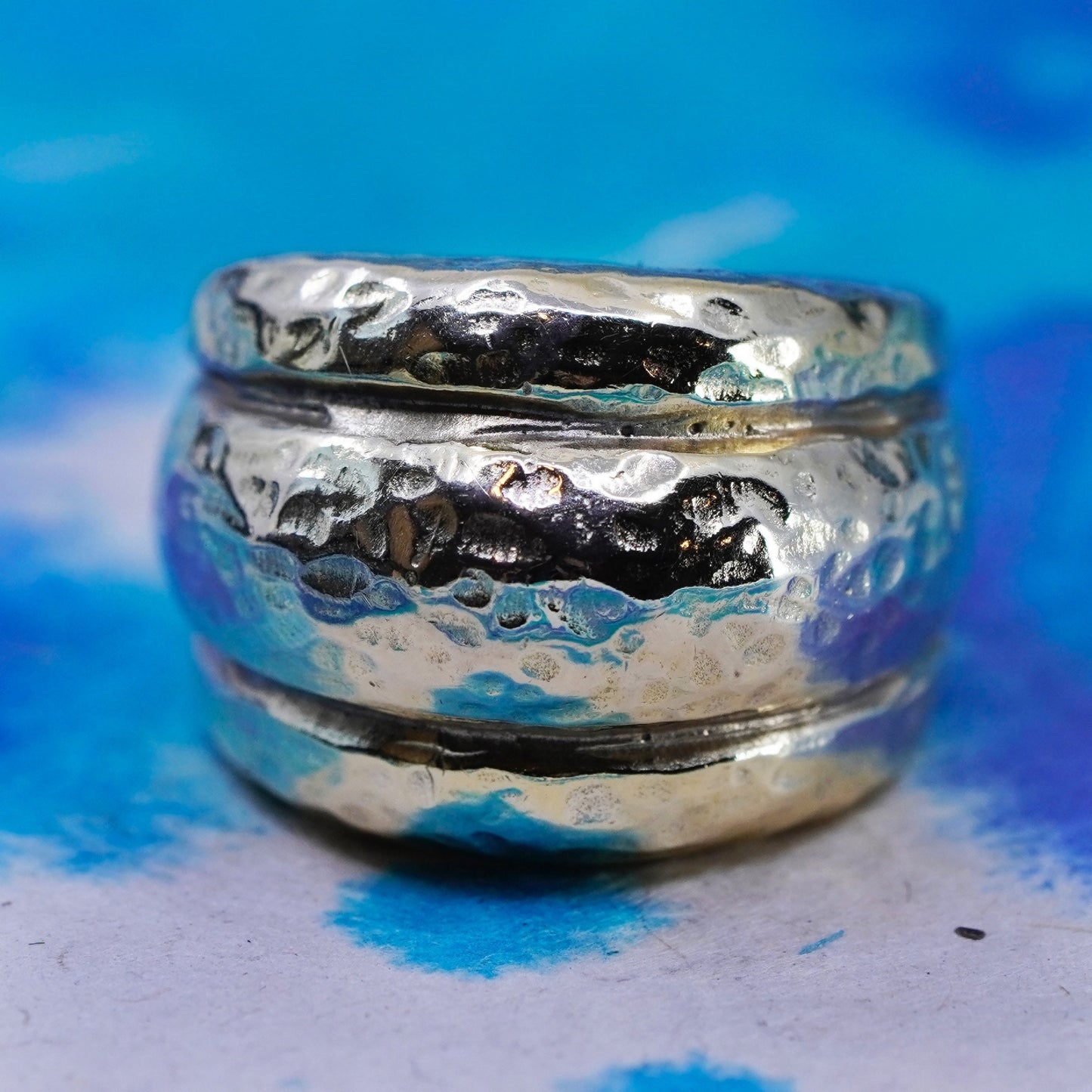 Size 6.25, Gold Vermeil Etruscan Revival Sterling 925 Silver ribbed ring band