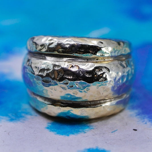 Size 6.25, Gold Vermeil Etruscan Revival Sterling 925 Silver ribbed ring band