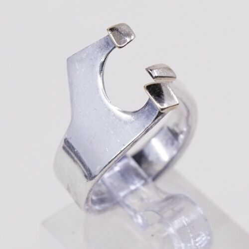 Sz 4.5, Vtg Native American Modern Sterling Silver Handmade Ring, 925 W/ 14K Tip