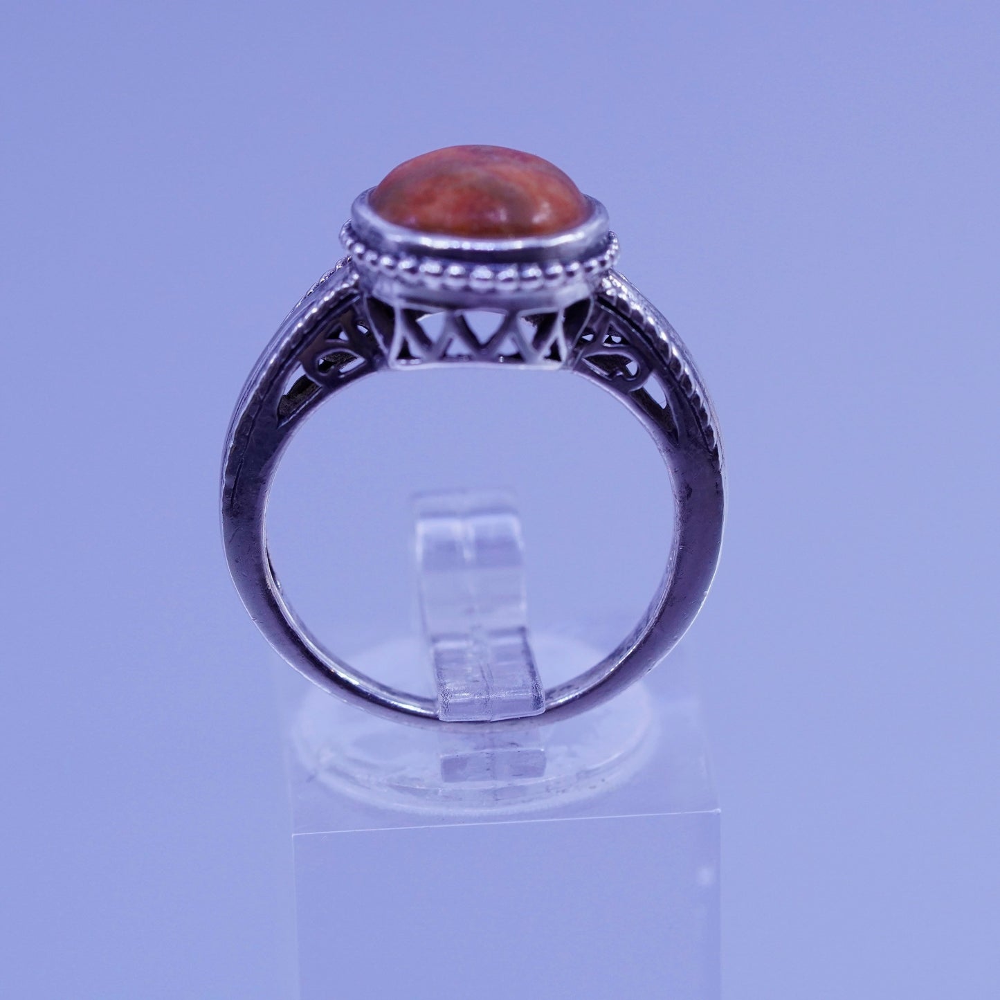 Size 7.25, vintage Sterling 925 silver handmade ring with red jasper and beads